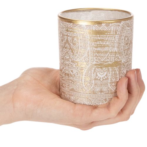 Lantern Glass Tea Light Holder Paisley Pattern Ø8cm H9cm 2pcs | Floristik24.co.uk