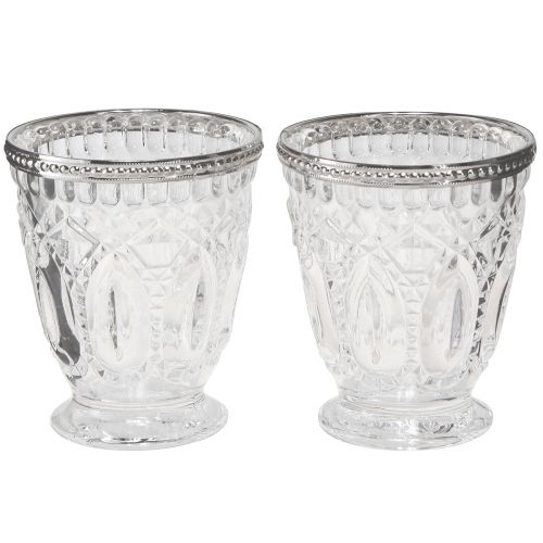 Floristik24 Lantern glass with metal edge clear Ø9cm H10.5cm 6 pcs