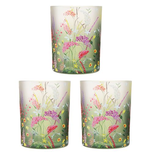 Floristik24 Lantern glass with colorful flowers summer H12.5cm 3 pcs