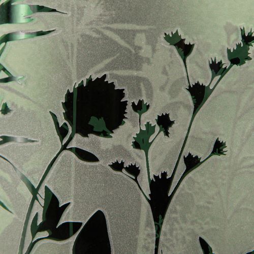 Product Lantern Large Decorative Glass in White Green Motif Meadow H24cm