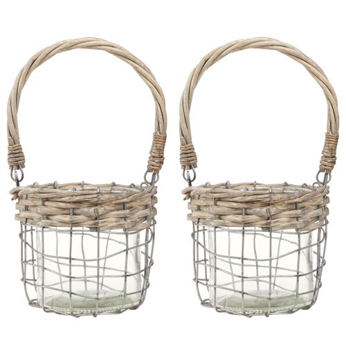 Product Lantern hanging decoration metal glass willow Ø13cm H12cm 2pcs