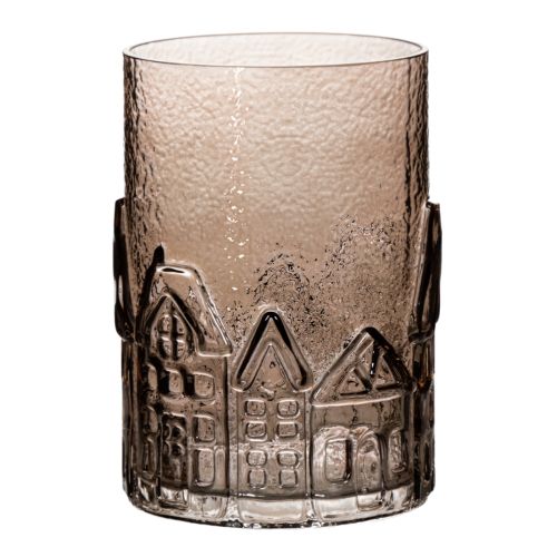 Glass Lantern with House Motif for Table Decoration, Brown, 23cm buy online | Floristik24.co.uk