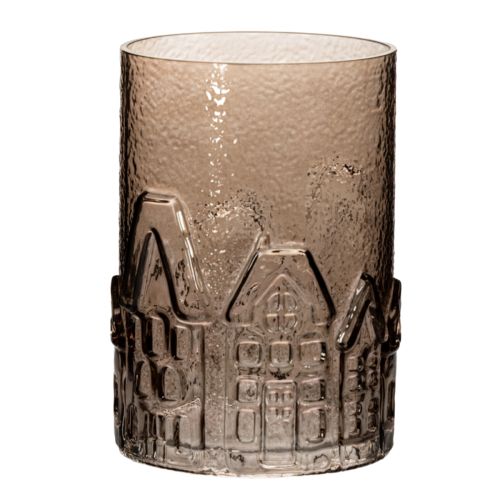Glass Lantern with House Motif for Table Decoration, Brown, 23cm | Floristik24.co.uk