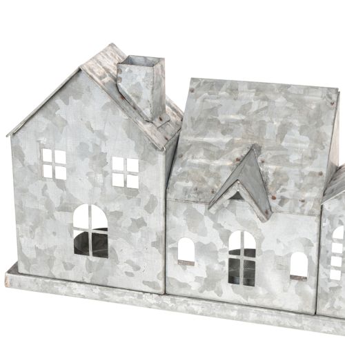 Metal House Row with Tealight Holders, Silver, 68 cm, Advent Decoration | Floristik24.co.uk