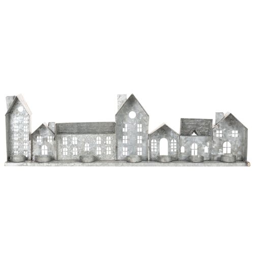 Metal House Row with Tealight Holders, Silver, 68 cm, Advent Decoration | Floristik24.co.uk