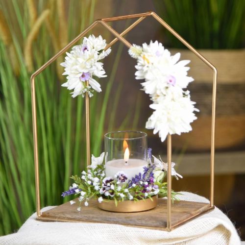 Product Lantern house metal decoration tealight candle glass 20×16×26cm
