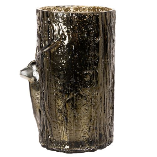 Glass Lantern with Deer Head and Tree Reliefs, 26cm, Green-Brown, Indoor Decoration | Floristik24.co.uk