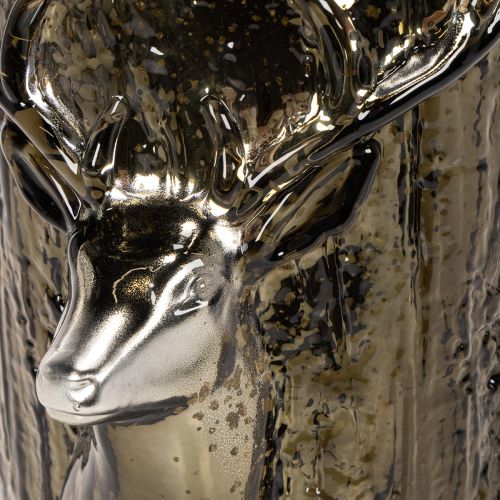 Glass Lantern with Deer Head and Tree Reliefs, 26cm, Green-Brown, Indoor Decoration | Floristik24.co.uk