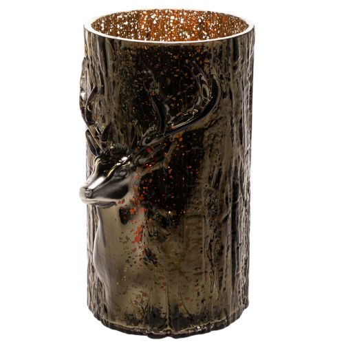 Glass Lantern with Deer Head and Tree Reliefs, 26cm, Green-Brown, Indoor Decoration | Floristik24.co.uk