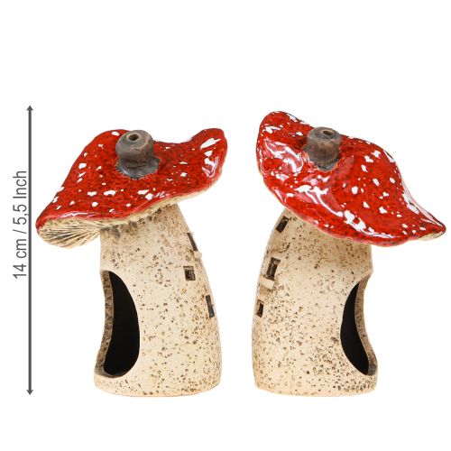 Product Lantern ceramic toadstools autumn decoration H12.5/14cm 2 pcs
