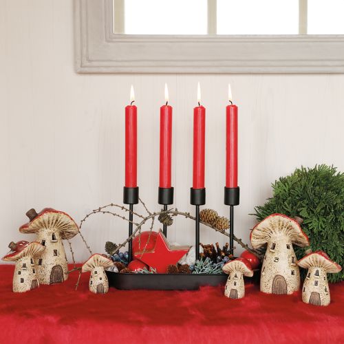 Lantern ceramic toadstools autumn decoration H12.5/14cm 2 pcs