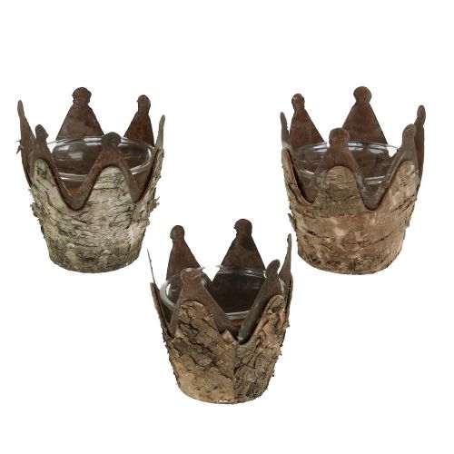 Floristik24 Lantern crown with birch and metal Ø7cm H7.5cm 3pcs