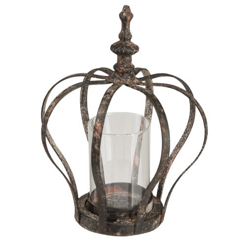 Floristik24 Lantern Crown Brown Rust With Candle Glass Ø14cm H18cm