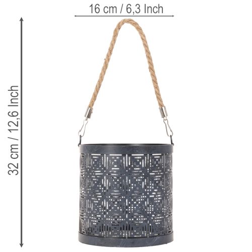 Lantern metal decoration Lantern with handle and glass Anthracite Ø16cm 2pcs | Floristik24.co.uk