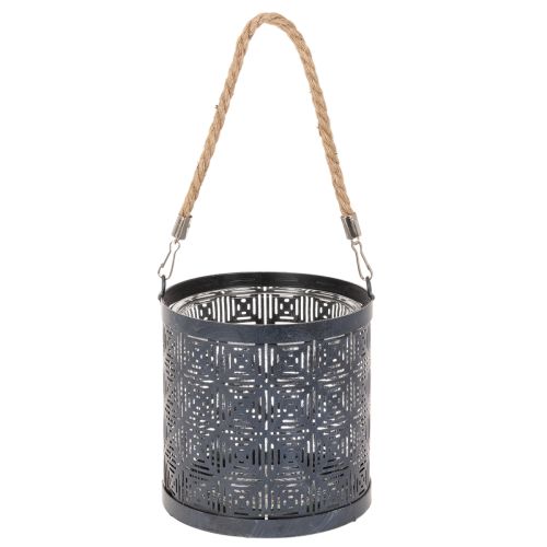 Lantern metal decoration Lantern with handle and glass Anthracite Ø16cm 2pcs | Floristik24.co.uk