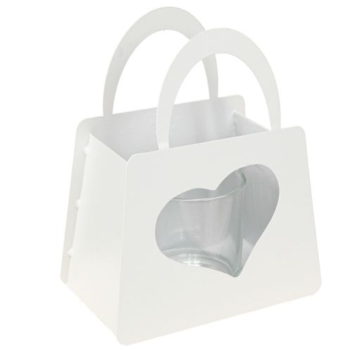 Floristik24 Lantern Metal Decoration Bag with Heart White H18cm 2pcs