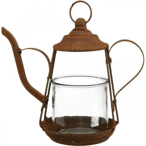 Floristik24 Lantern metal glass teapot rust decoration Ø15cm H26cm