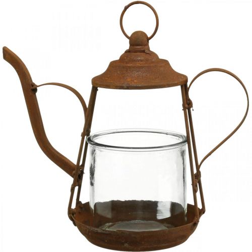 Floristik24 Lantern metal glass teapot patina decoration Ø15cm H26cm