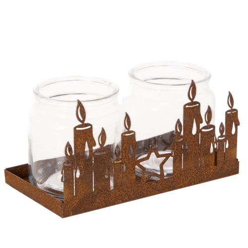 Metal lantern with glass insert, rusted metal finish, decorative candle holder, 21.5cm buy online | Floristik24.co.uk