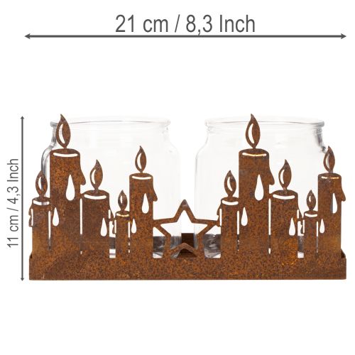 Metal lantern with glass insert, rusted metal finish, decorative candle holder, 21.5cm | Floristik24.co.uk