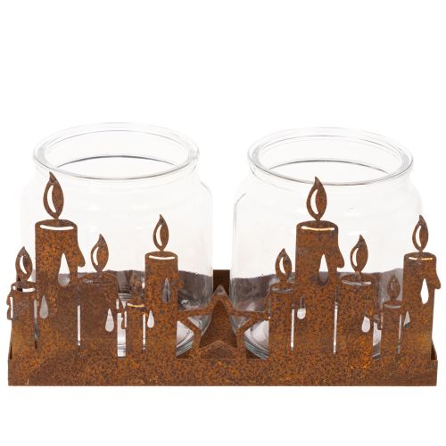 Metal lantern with glass insert, rusted metal finish, decorative candle holder, 21.5cm | Floristik24.co.uk