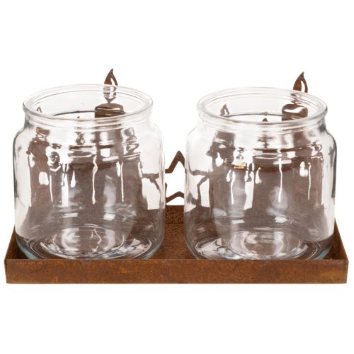 Metal lantern with glass insert, rusted metal finish, decorative candle holder, 21.5cm | Floristik24.co.uk