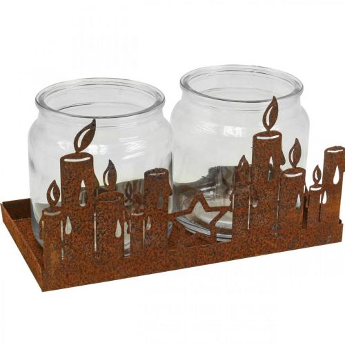 Floristik24 Lantern metal glass insert patina decorative candles 21.5cm