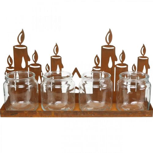 Product Lantern metal glass insert patina decorative candles L41cm