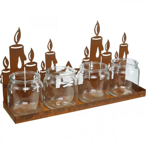 Lantern metal glass insert patina decorative candles L41cm