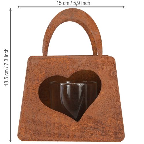 Product Lantern metal bag rust with glass insert H15cm 2pcs