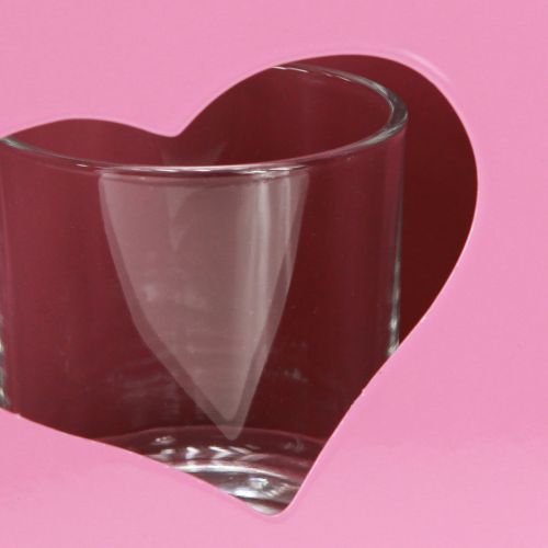 Product Lantern metal with glass insert bag pink H18cm 2pcs
