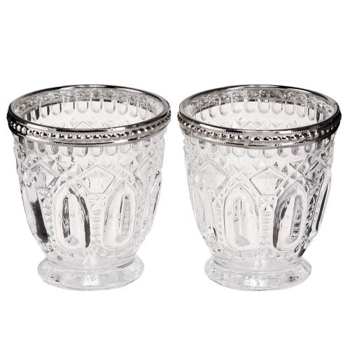 Product Lantern Retro Glass with Metal Rim Clear Ø7cm H8cm 6 pcs
