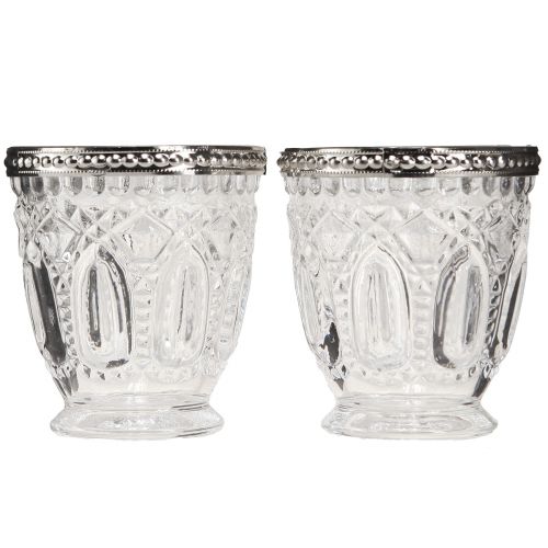 Product Lantern Retro Glass with Metal Rim Clear Ø7cm H8cm 6 pcs