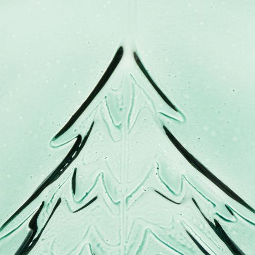Glass Lantern with Pine Tree Relief Design, 16cm, Turquoise Green, Indoor Festive Decoration | Floristik24.co.uk