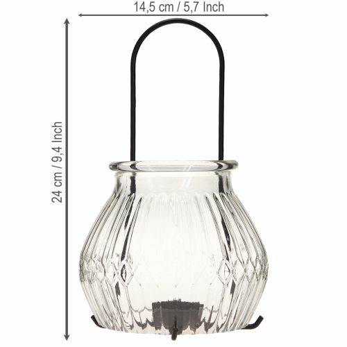 Product Lantern tealight holder glass metal clear black Ø14.5cm