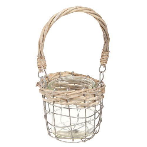Floristik24 Lantern tealight holder glass metal willow Ø10.5cm 3pcs