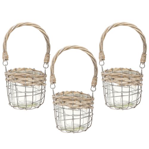 Product Lantern tealight holder glass metal willow Ø10.5cm 3pcs