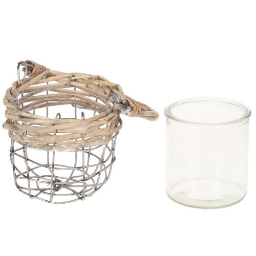 Lantern tealight holder glass metal willow Ø10.5cm 3pcs | Floristik24.co.uk