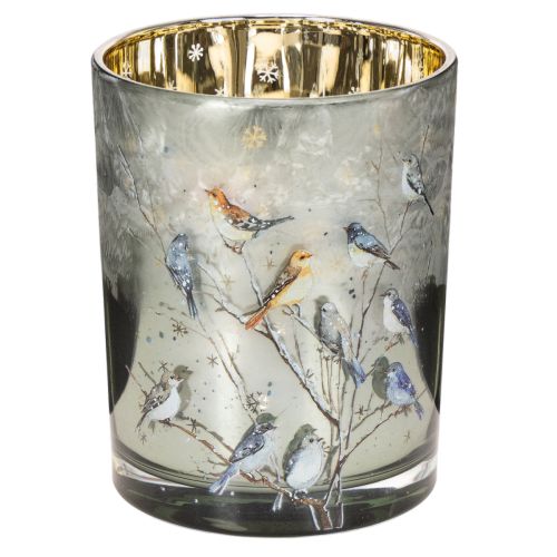 Glass Candle Holder with Winter Bird Design, 12cm buy online | Floristik24.co.uk