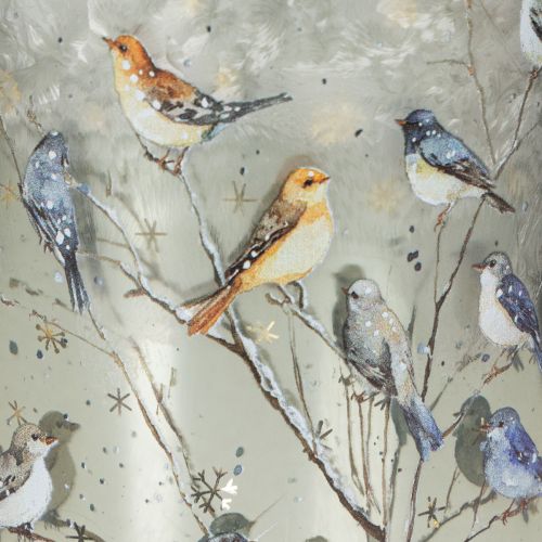 Glass Candle Holder with Winter Bird Design, 12cm | Floristik24.co.uk