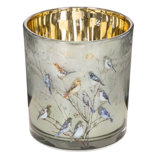 Glass Tealight Holders with Bird and Snowflake Design, Gold Interior, 8cm, Set of 2 buy online | Floristik24.co.uk