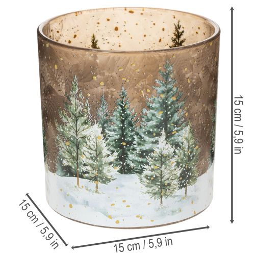 Glass Lantern with Winter Forest Design, 15cm, Multicolour, Indoor Tealight Holder | Floristik24.co.uk