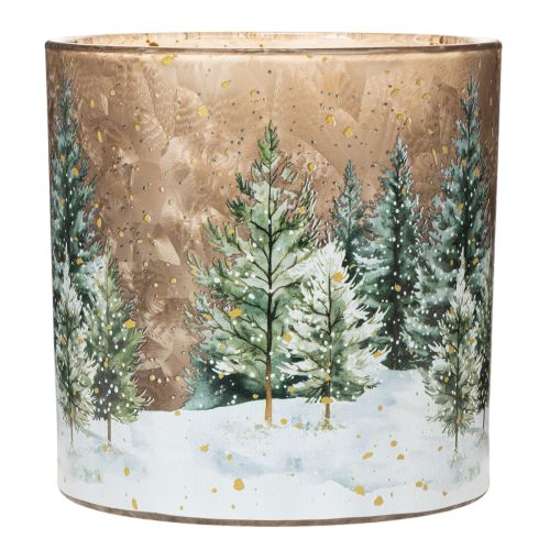 Glass Lantern with Winter Forest Design, 15cm, Multicolour, Indoor Tealight Holder | Floristik24.co.uk