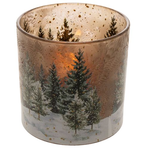 Glass Lantern with Winter Forest Design, 15cm, Multicolour, Indoor Tealight Holder | Floristik24.co.uk
