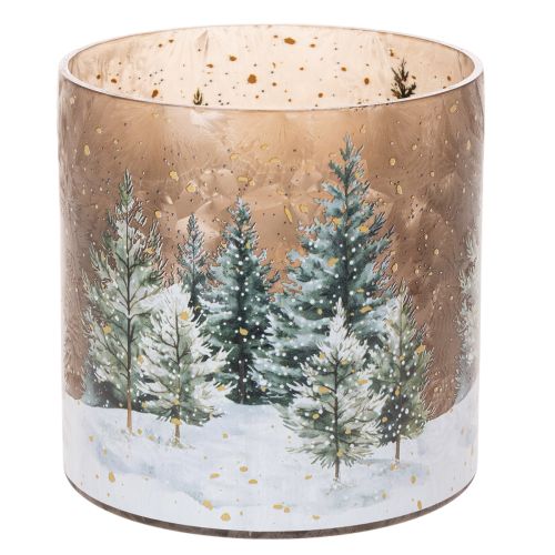 Glass Candle Holder with Winter Forest Design, 20cm buy online | Floristik24.co.uk