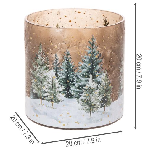 Glass Candle Holder with Winter Forest Design, 20cm | Floristik24.co.uk