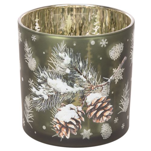 Glass Candle Holder with Pinecone and Snowflake Design, 15cm buy online | Floristik24.co.uk