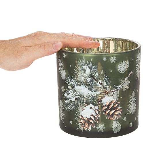 Glass Candle Holder with Pinecone and Snowflake Design, 15cm | Floristik24.co.uk