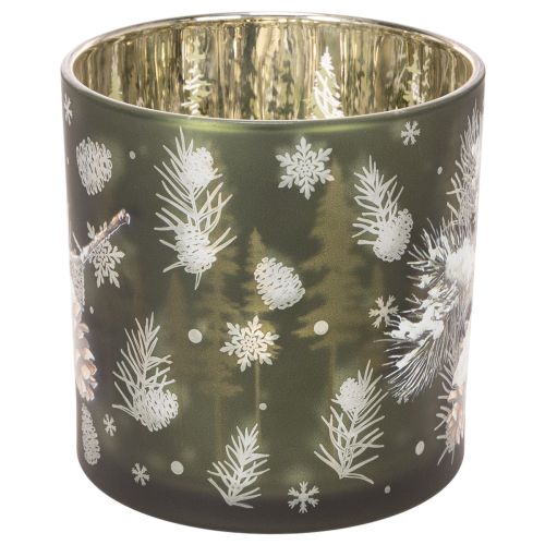 Glass Candle Holder with Pinecone and Snowflake Design, 15cm | Floristik24.co.uk