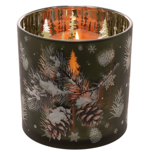 Glass Candle Holder with Pinecone and Snowflake Design, 15cm | Floristik24.co.uk